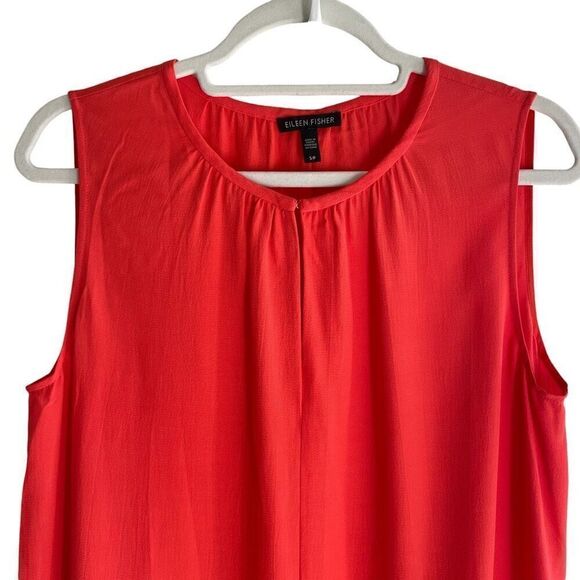 Eileen Fisher Orange Sleeveless Sheath Dress Women’s Size Small Tencel Beach - Picture 2 of 5
